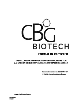 Operator's Manual for 2.5 G Bench Top Formalin Recycler - Automatic Drain